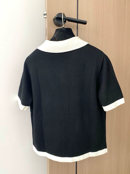 C 25 New Black Yellow Pink Flip Neck Short Sleeve