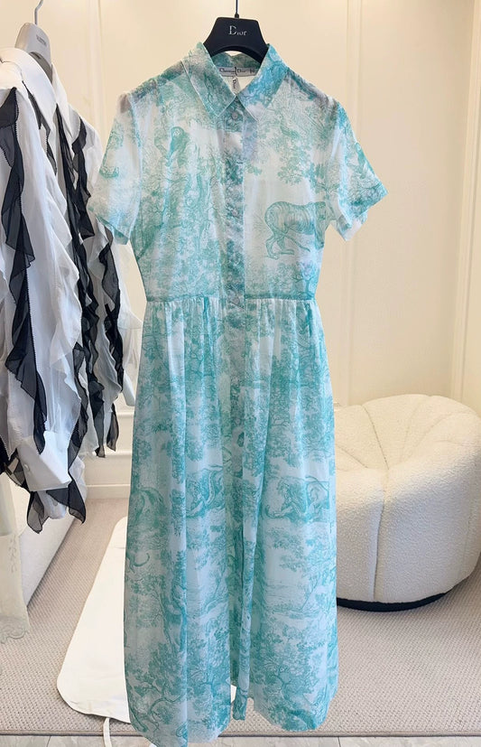 D 25 New Jungle Animal Print Short Sleeve Long Dresses