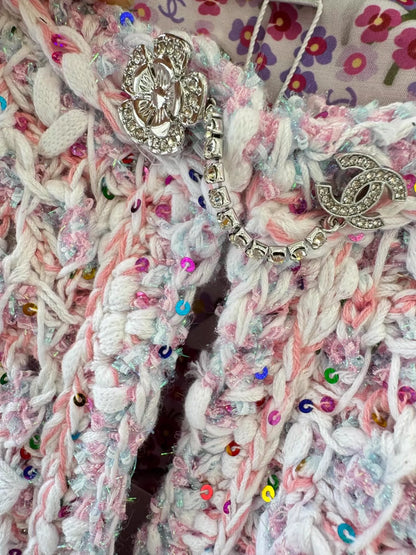C 25 Macaron color matching woven three-dimensional cardigan