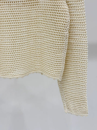 CE 25 Spring and Summer new round neck letter logo jacquard hollow knitted long sleeves