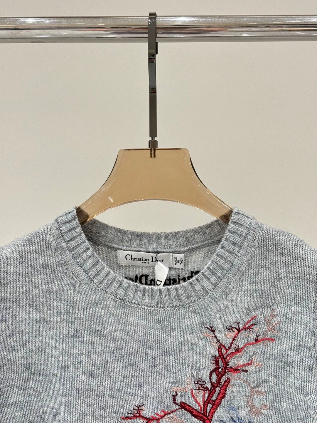 D 25 Spring and Summer New Round Neck Pine Branch Embroidery Jacquard Knitted Long Sleeve