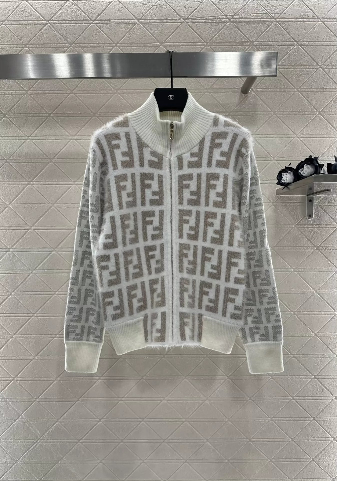 F 25fw jacquard zipper knit cardigan