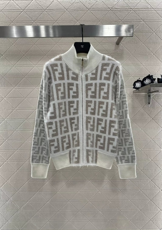 F 25fw jacquard zipper knit cardigan