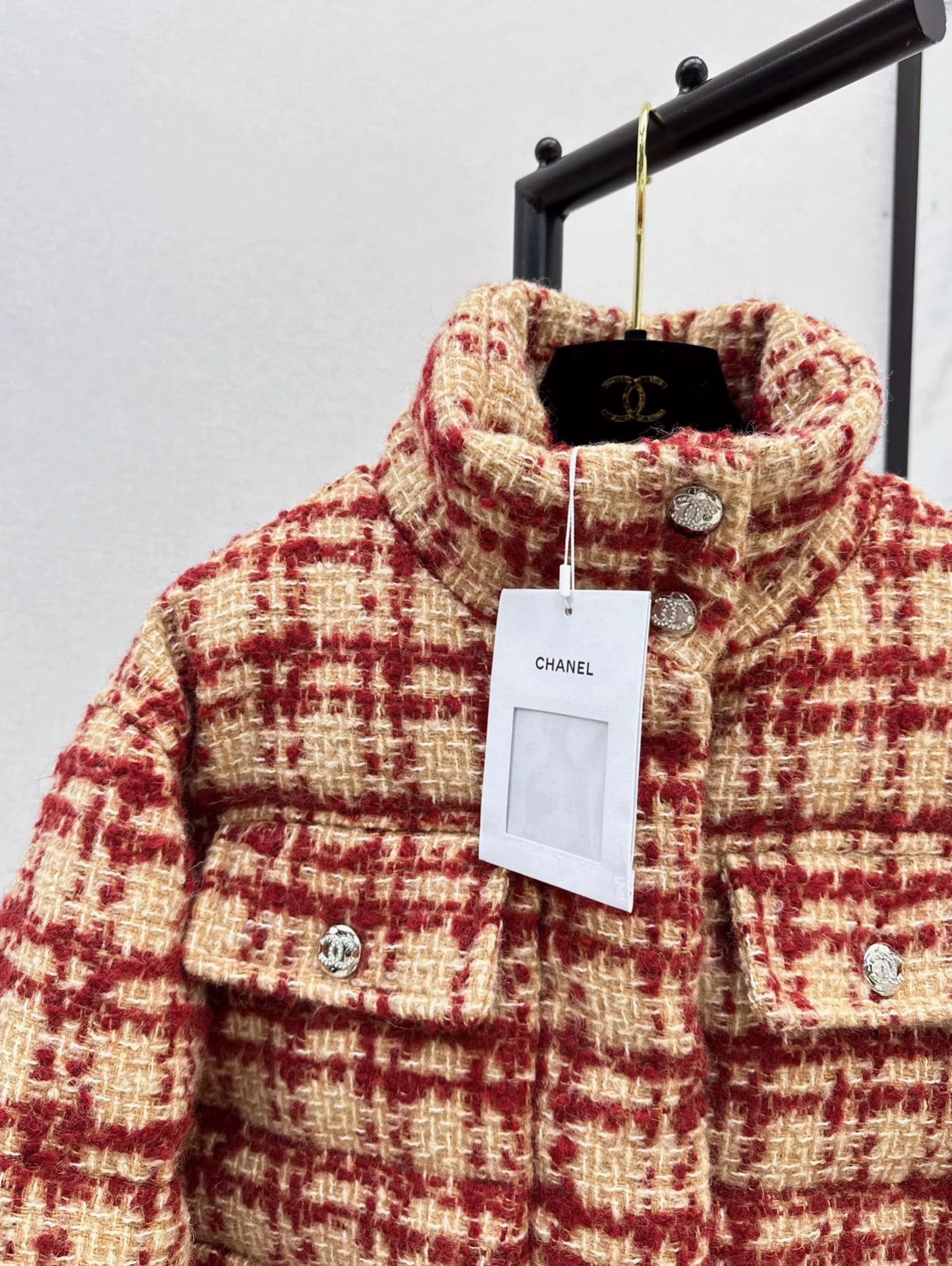 C 25 New fall/winter ski tweed plaid stand-collar down jacket