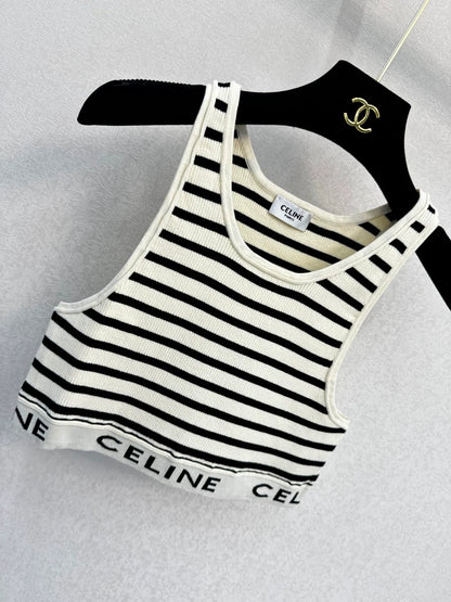 CE 25 New Clashing Stripe Letter Ribbon Knit Tank Top