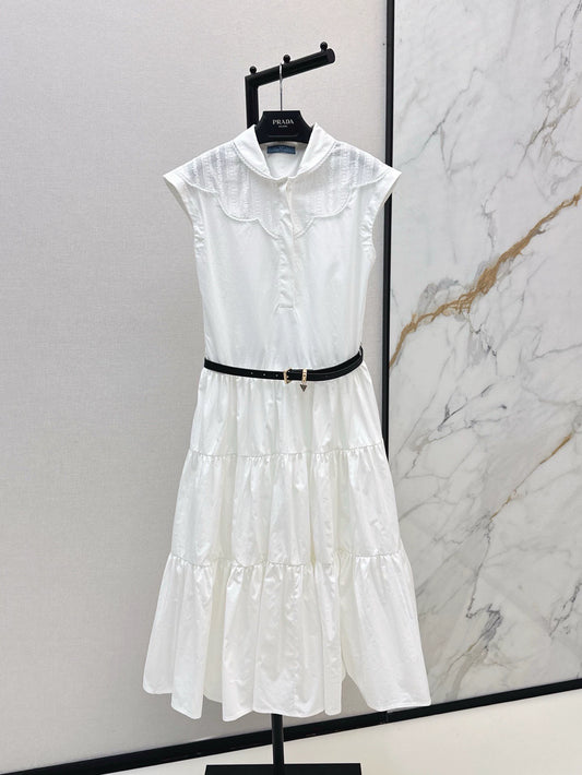 P 25 spring and summer new collar triangle label splicing cake skirt dress