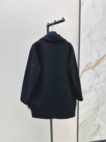 L 25fw wool coat with fox fur trim