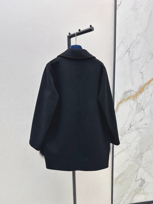 L 25fw wool coat with fox fur trim
