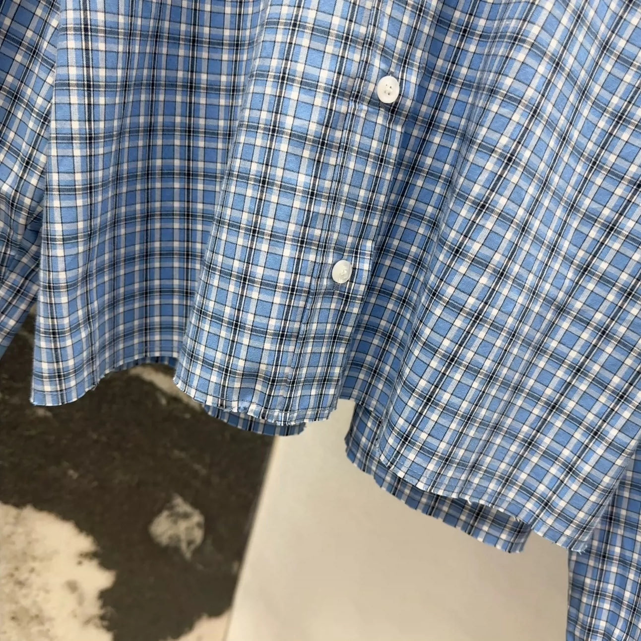 m 25 Spring and Summer New Blue Plaid Short Shirt