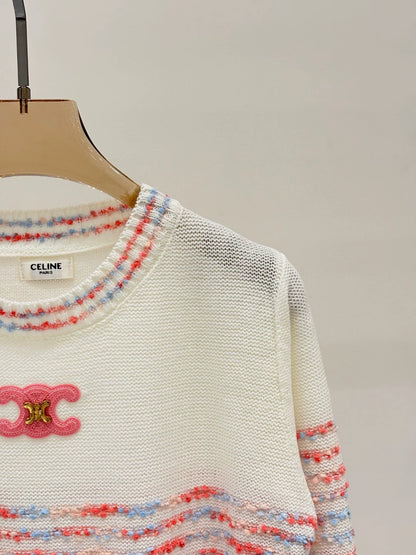 CE 25 Spring and Summer New Round Neck Letter Logo Logo Stripe Mixed Color Knitted Long Sleeve