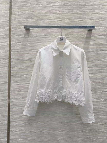 LO 25 New Pocket Splicing Lace Long Sleeve Shirt