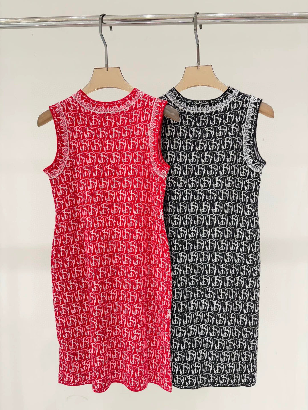Bu 25 Early spring new round neck letter logo jacquard full print dresses