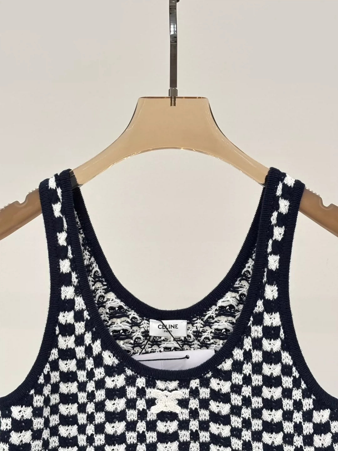 CE 25 Summer new round neck letter logo jacquard plaid contrast color casual knitted dress