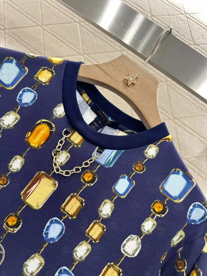 L 25 Summer New Round neck Printed chain short sleeve T-shirt