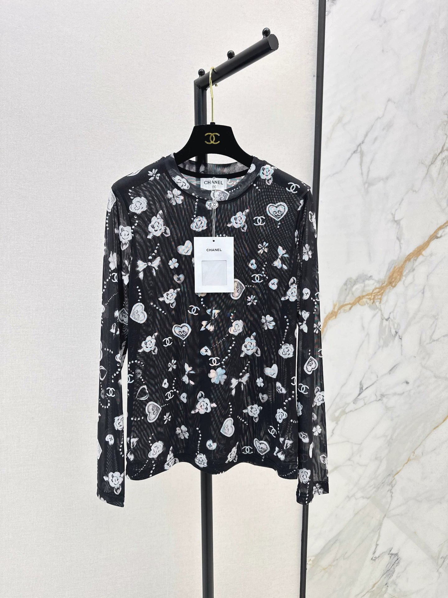 C 25 logo print mesh bottoming shirt