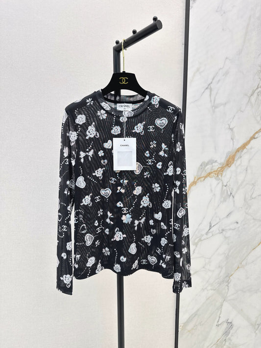 C 25 logo print mesh bottoming shirt