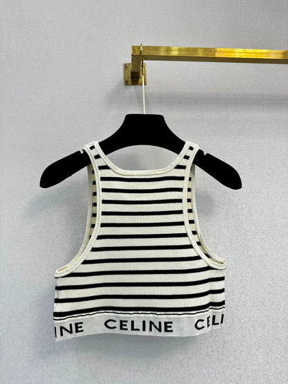 CE 25 New Clashing Stripe Letter Ribbon Knit Tank Top