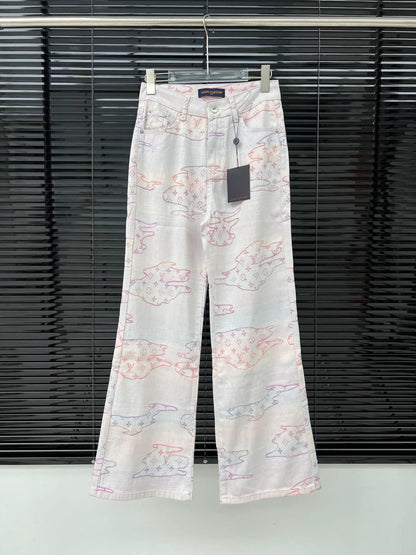 L 25 Colorful pattern jacquard denim trousers
