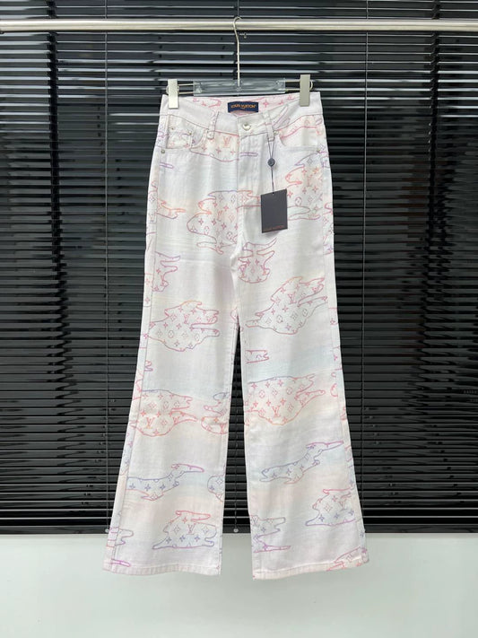 L 25 Colorful pattern jacquard denim trousers