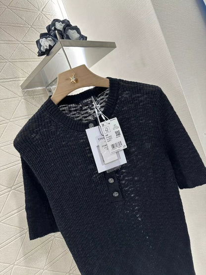 C 25 new style half-open placket slim fit knitted short sleeves