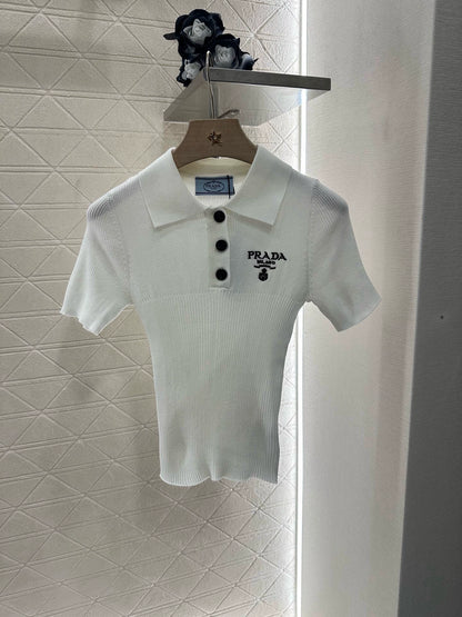 P 25 Slim Fit Lapel Knit Short Sleeve Top