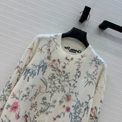 D 25 new cashmere sweater with plant and flower embroidery