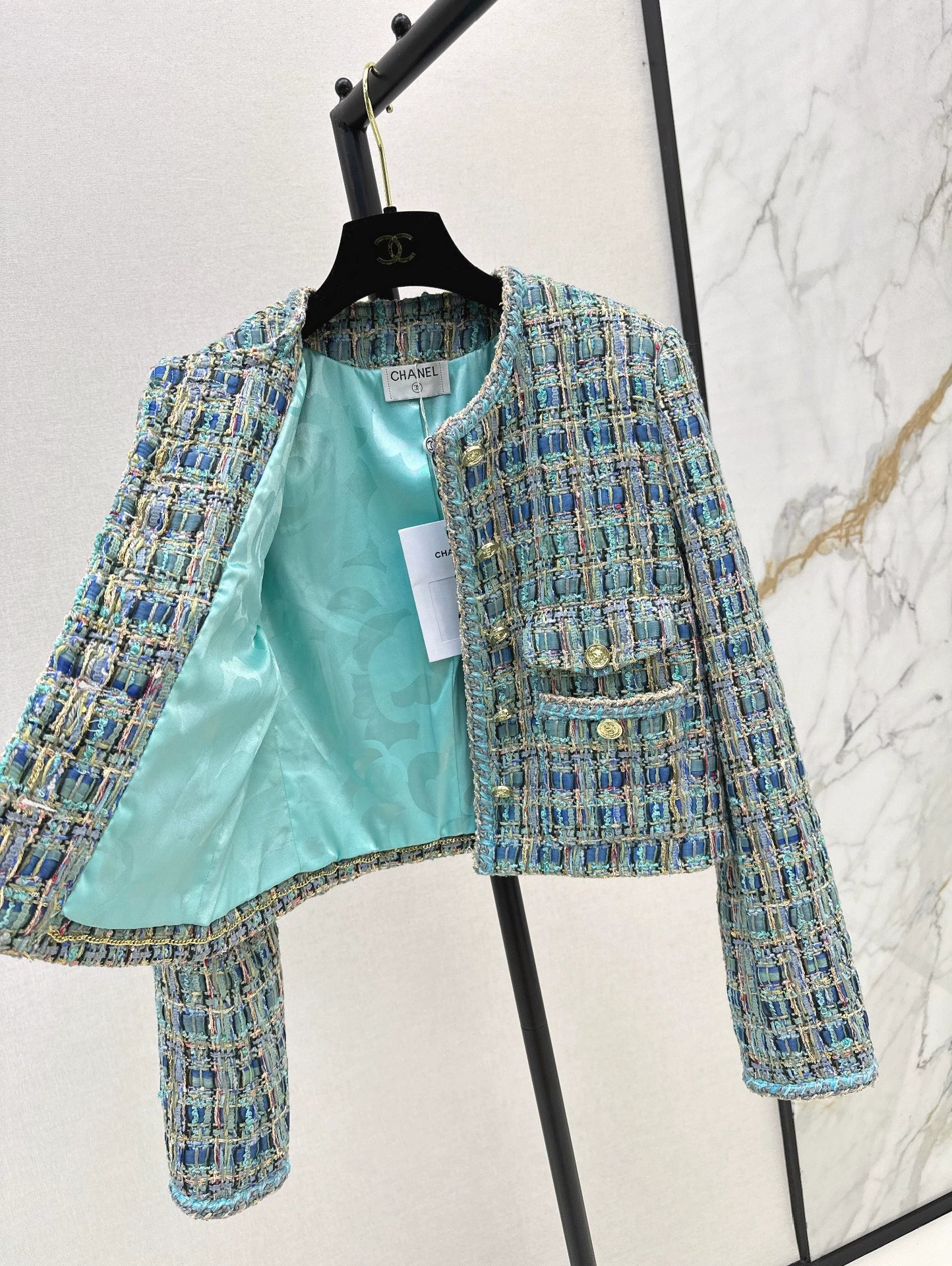 C 25 New fall/winter peacock blue woven jacket