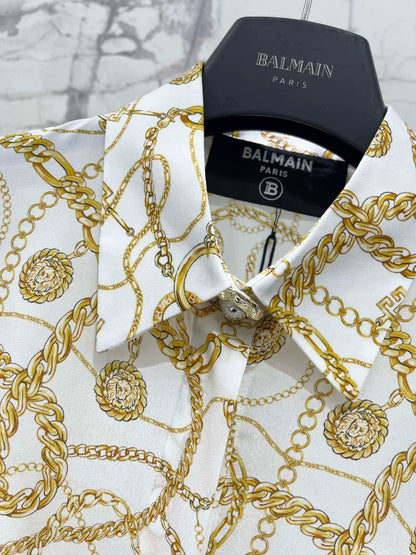 BA 25 new retro classic moon print long sleeve silk shirt