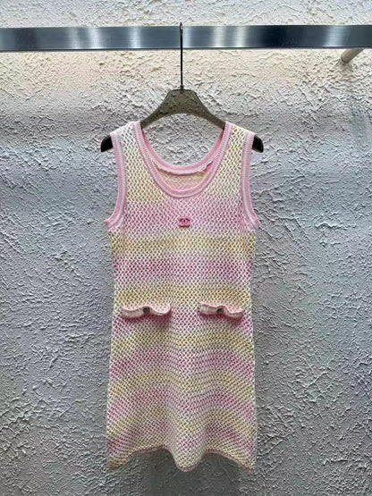 C 25 Summer Fixed Dye Colorful Yarn Knit Tank Dress