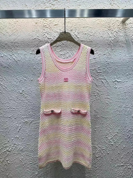 C 25 Summer Fixed Dye Colorful Yarn Knit Tank Dress