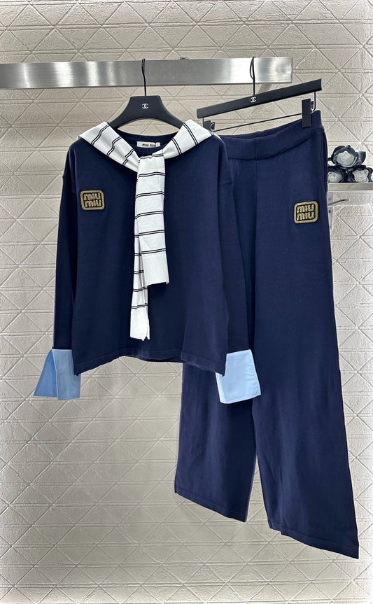 M 25 Shawl Collar Knit Top and Pants Set