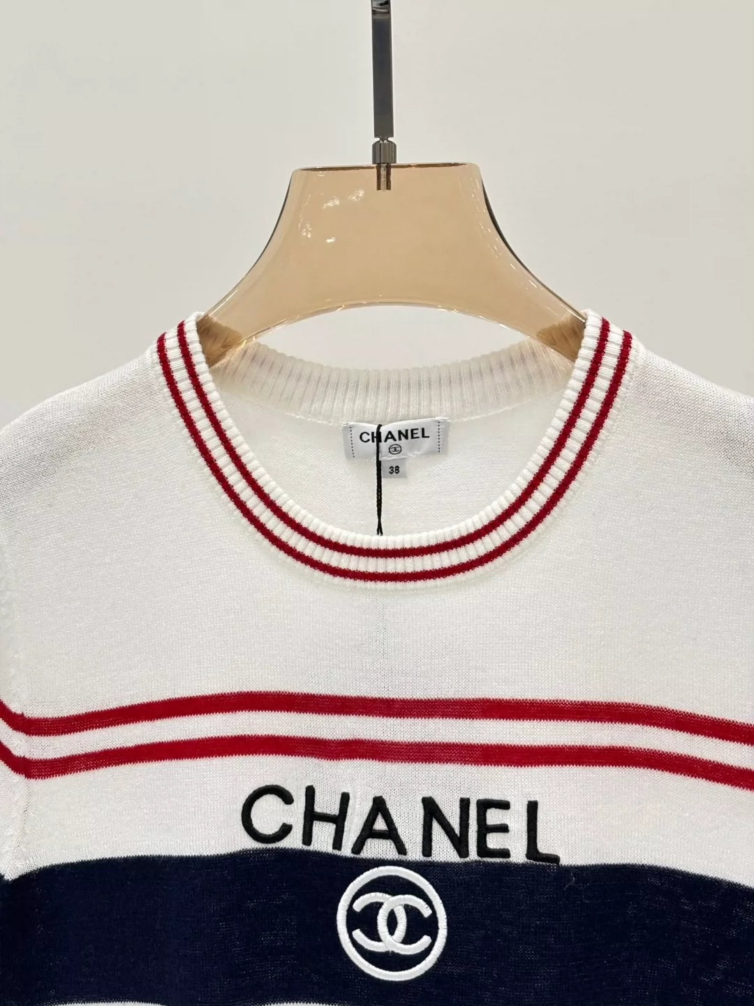 C 25 Summer new round neck letter jacquard striped color matching casual knitted short sleeves
