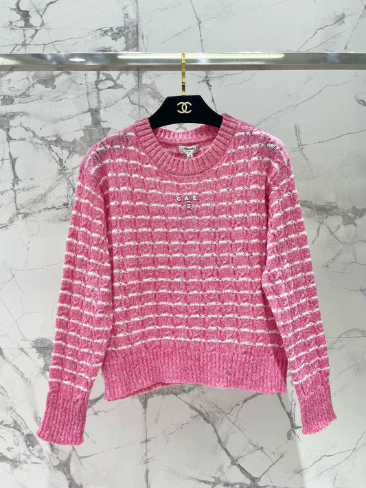 C 25 new plaid contrast color knitted V-neck cardigan ➕ round neck long sleeves