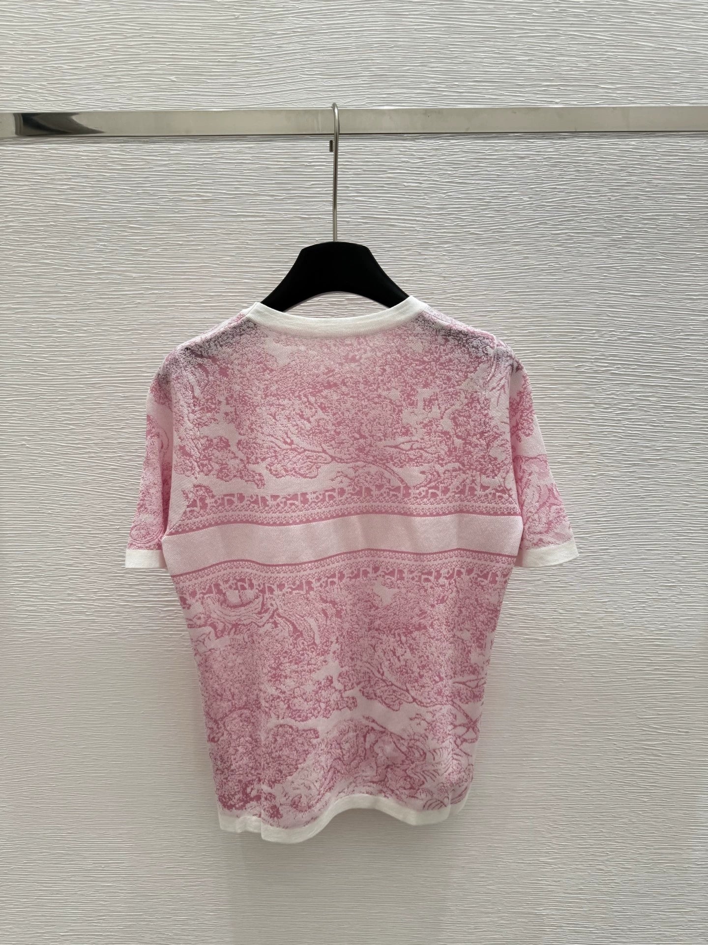D 25 new color clashing print round neck short sleeve knitting(PINK GREEN GRAY)