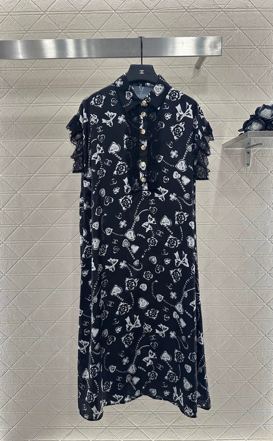 C 25 Reactive Print Lace Dress