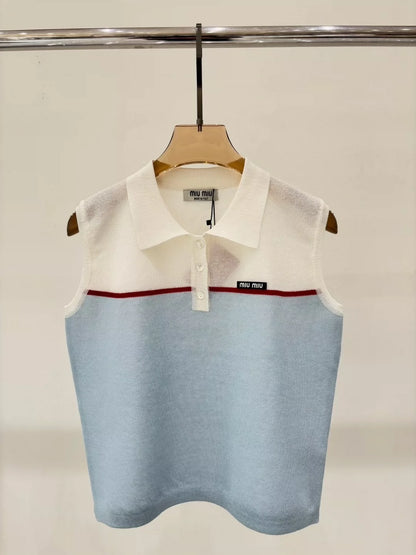 M 25 Summer new lapel letter logo stitching casual knitted vest