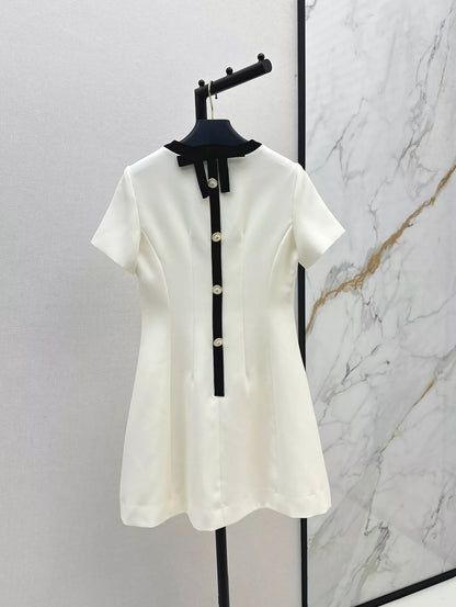 V 25 new contrast color edge bow dress