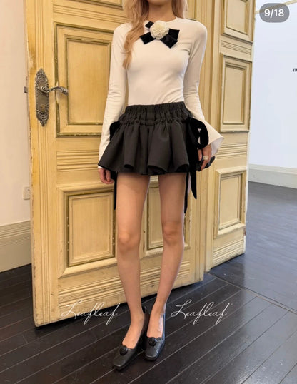 C 25 new style Hepburn style slim bow tie black A-line short skirt