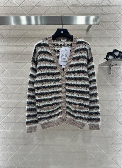 C 25fw Striped knitted cardigan and skirt set
