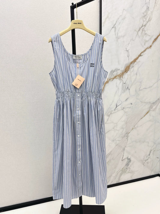 M 25 Spring and Summer New Blue Striped Sleeveless Dresses
