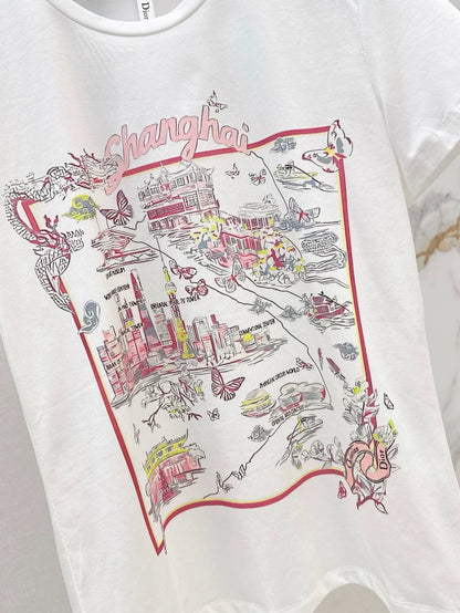 D 25 New Loose Shanghai City Painting Short Sleeve