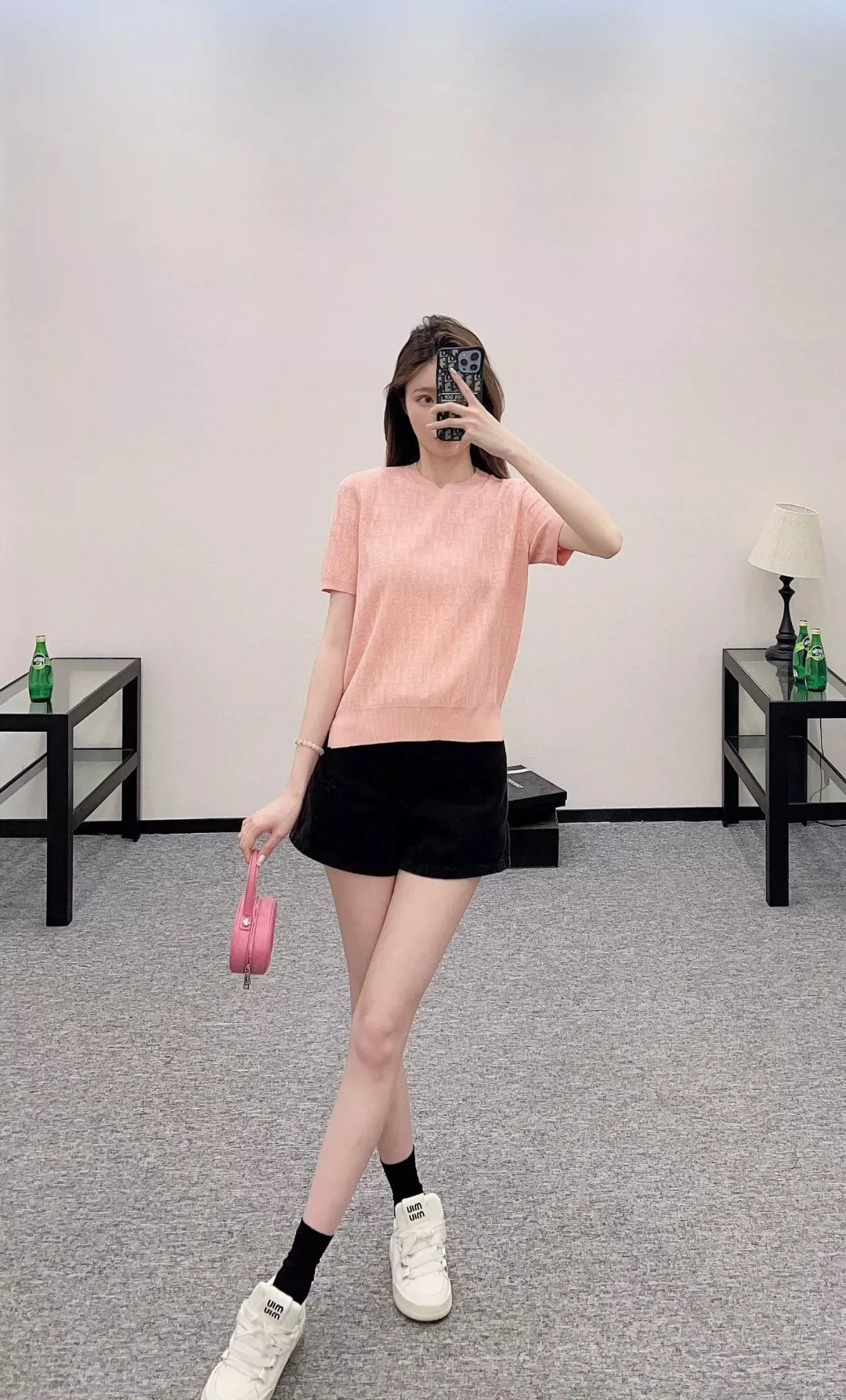 F 25 Jacquard Letter Knit Short Sleeve Top