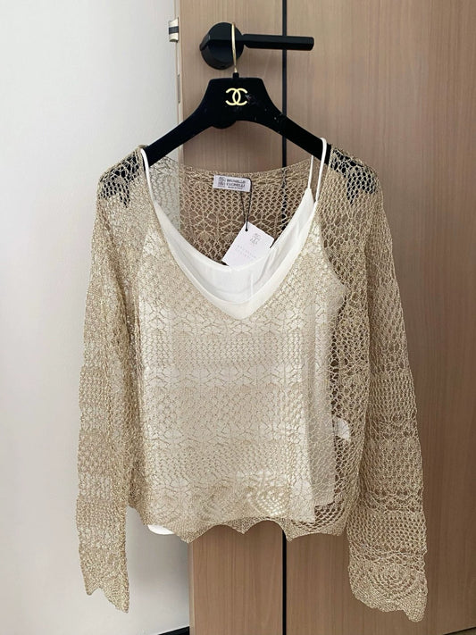 bru 25 New Cutout Long Sleeve Knit Top Camisole Two Piece Set