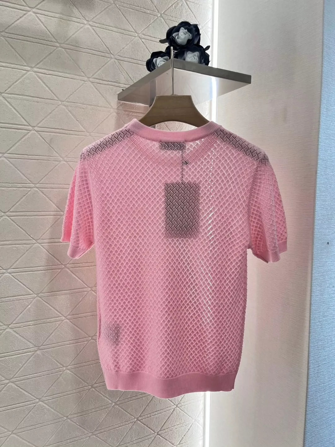 M 25 spring and summer new openwork knit short-sleeved top