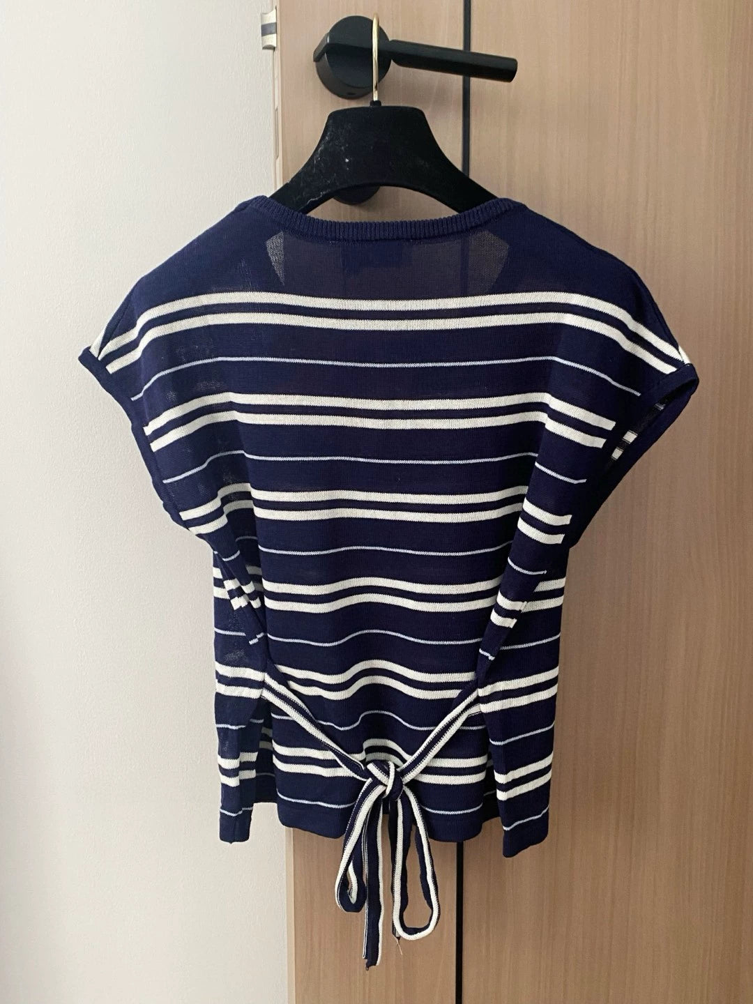 M 25 New Striped Tie Crew Neck Short Sleeve Knit