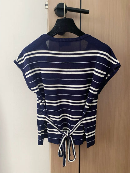 M 25 New Striped Tie Crew Neck Short Sleeve Knit
