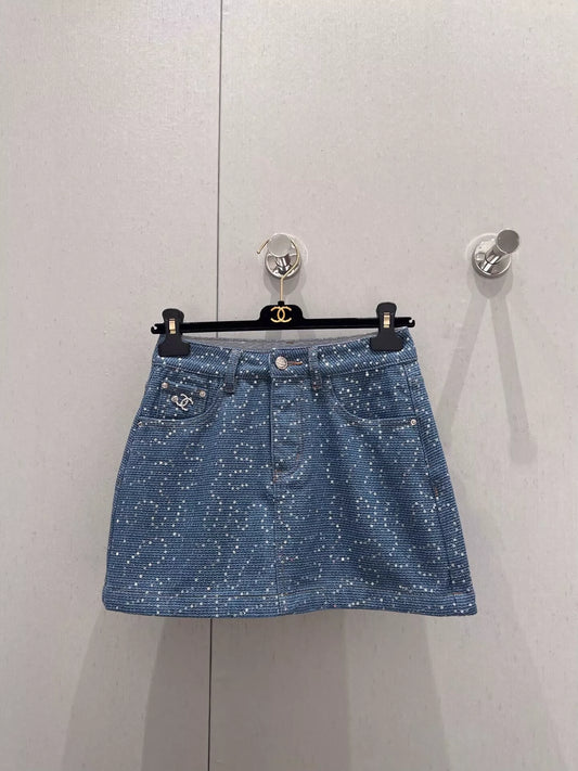 Spring/Summer New Heavy duty sequin denim half skirt