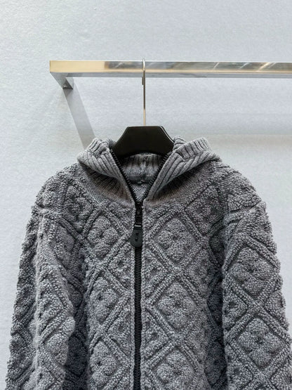 L 25 Yarn Diamond Zipper Long Sleeve Hoodie