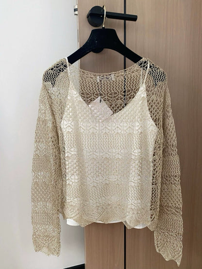 Ensemble deux pièces haut caraco en tricot à manches longues et découpes Bru 25 