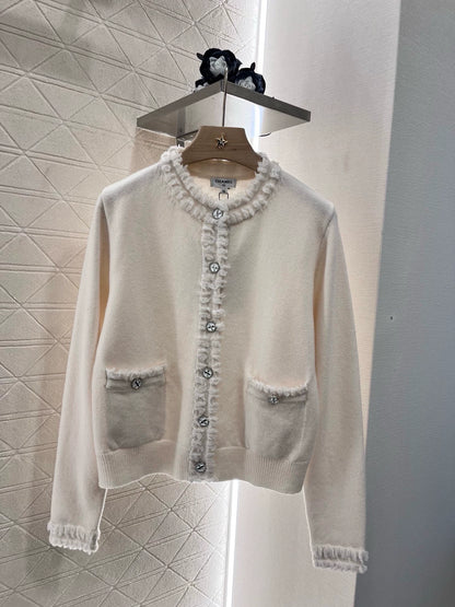 C Frühjahr/Sommer 25 Neue Strickjacke mit Spitze (weiß schwarz) 